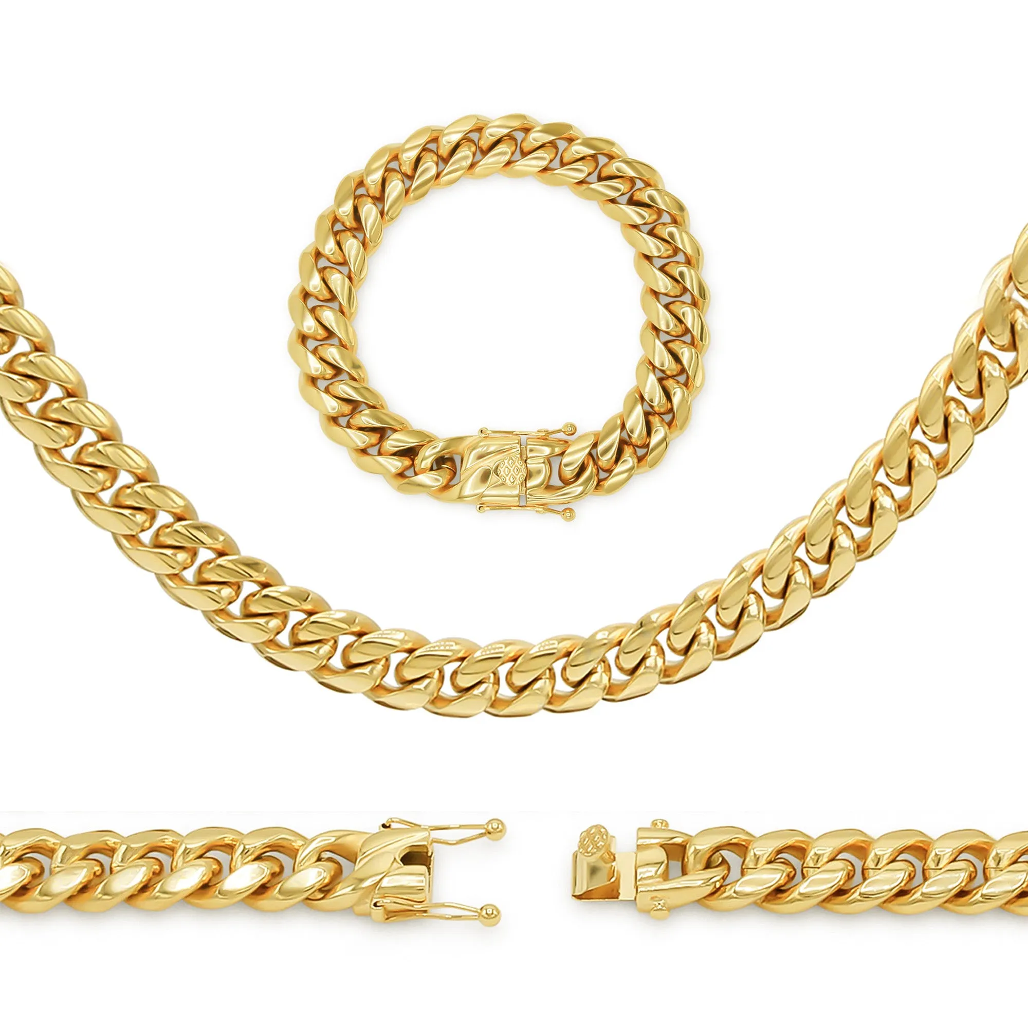 14K Gold Plated Cuban Link Chain Necklace 30" Bracelet 8.5" Set 5 mm - 18 mm