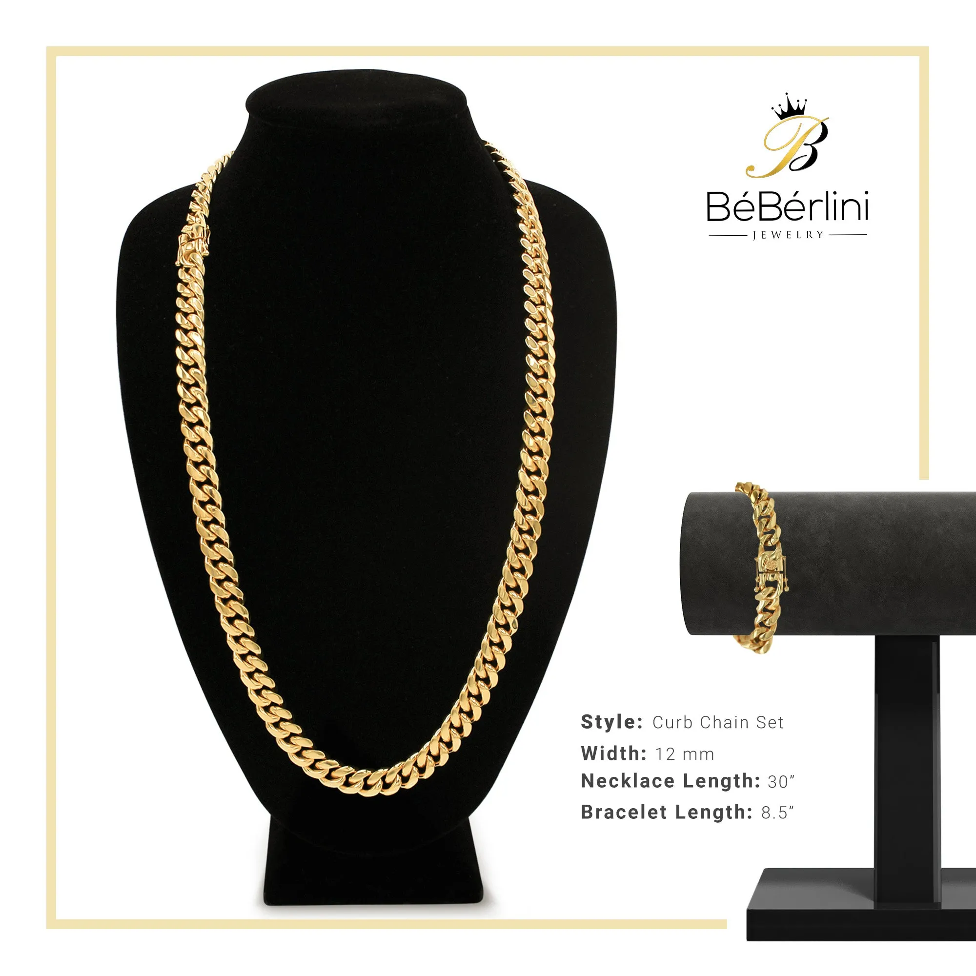 14K Gold Plated Cuban Link Chain Necklace 30" Bracelet 8.5" Set 5 mm - 18 mm