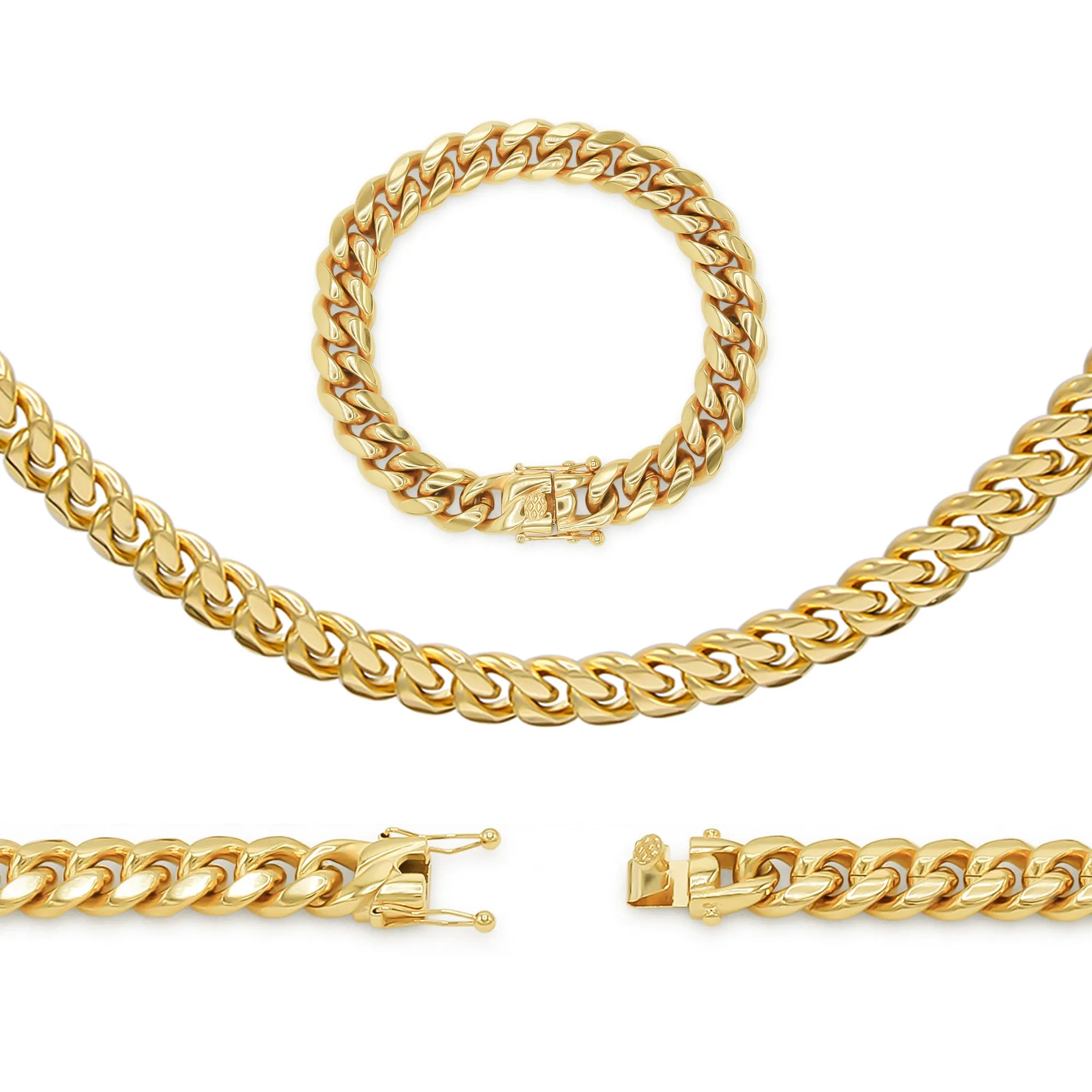 14K Gold Plated Cuban Link Chain Necklace 30" Bracelet 8.5" Set 5 mm - 18 mm