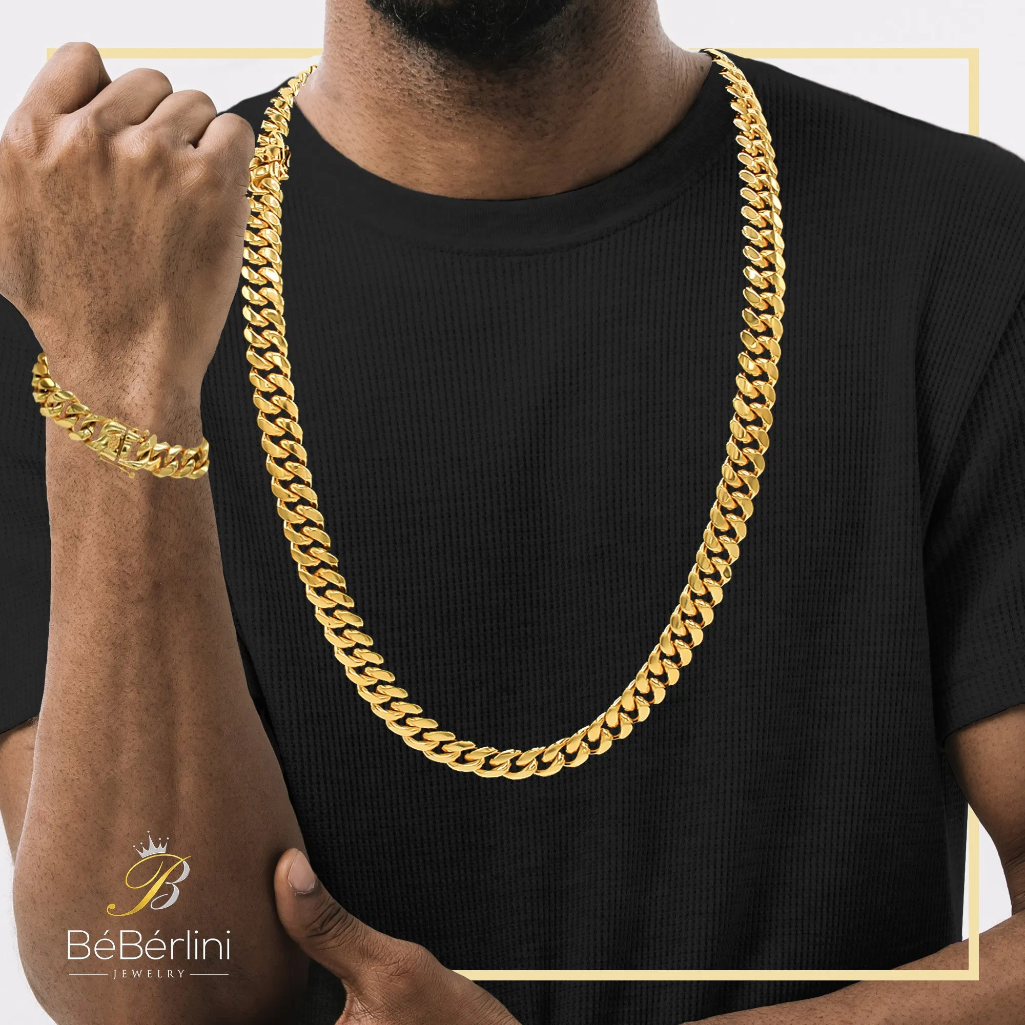 14K Gold Plated Cuban Link Chain Necklace 30" Bracelet 8.5" Set 5 mm - 18 mm