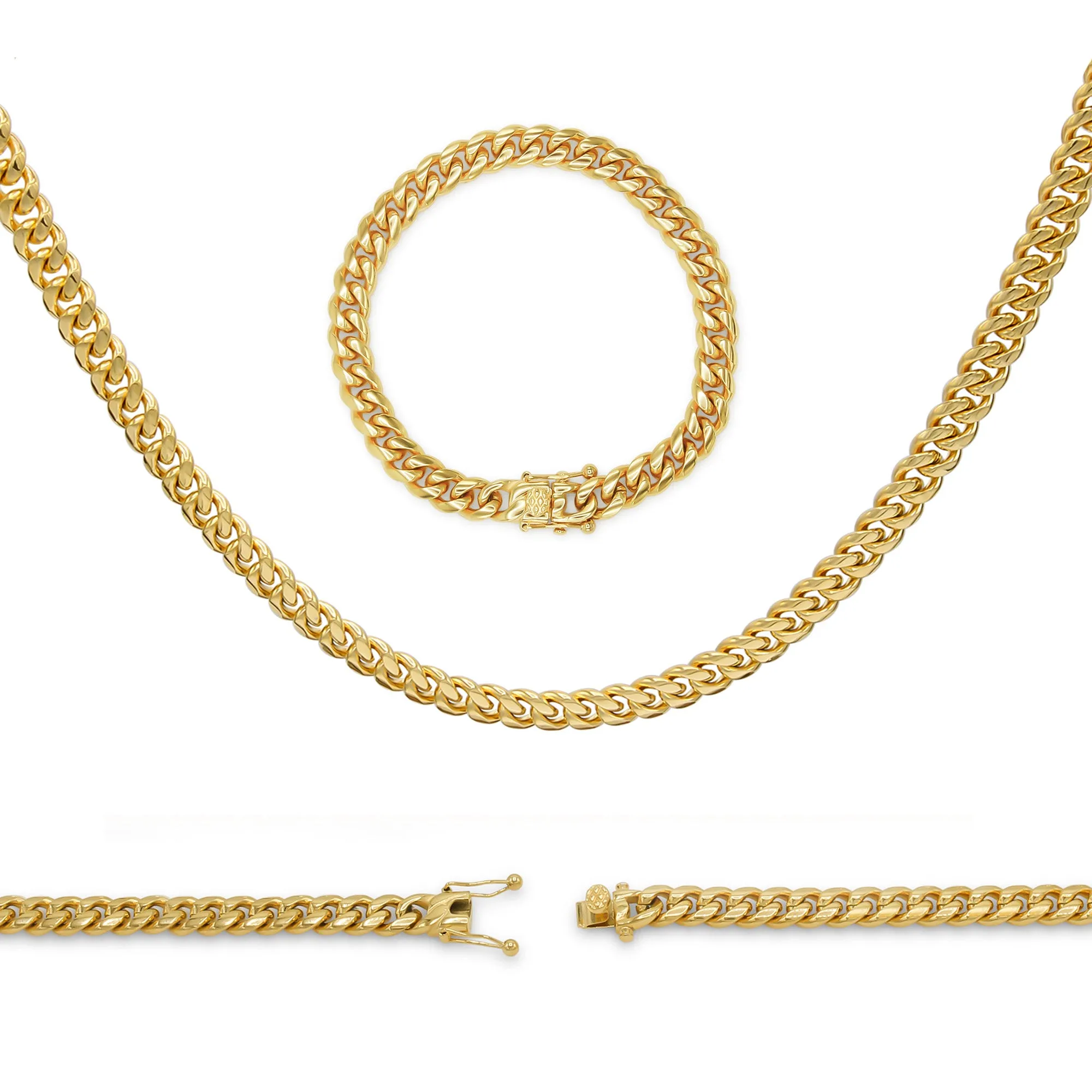 14K Gold Plated Cuban Link Chain Necklace 30" Bracelet 8.5" Set 5 mm - 18 mm