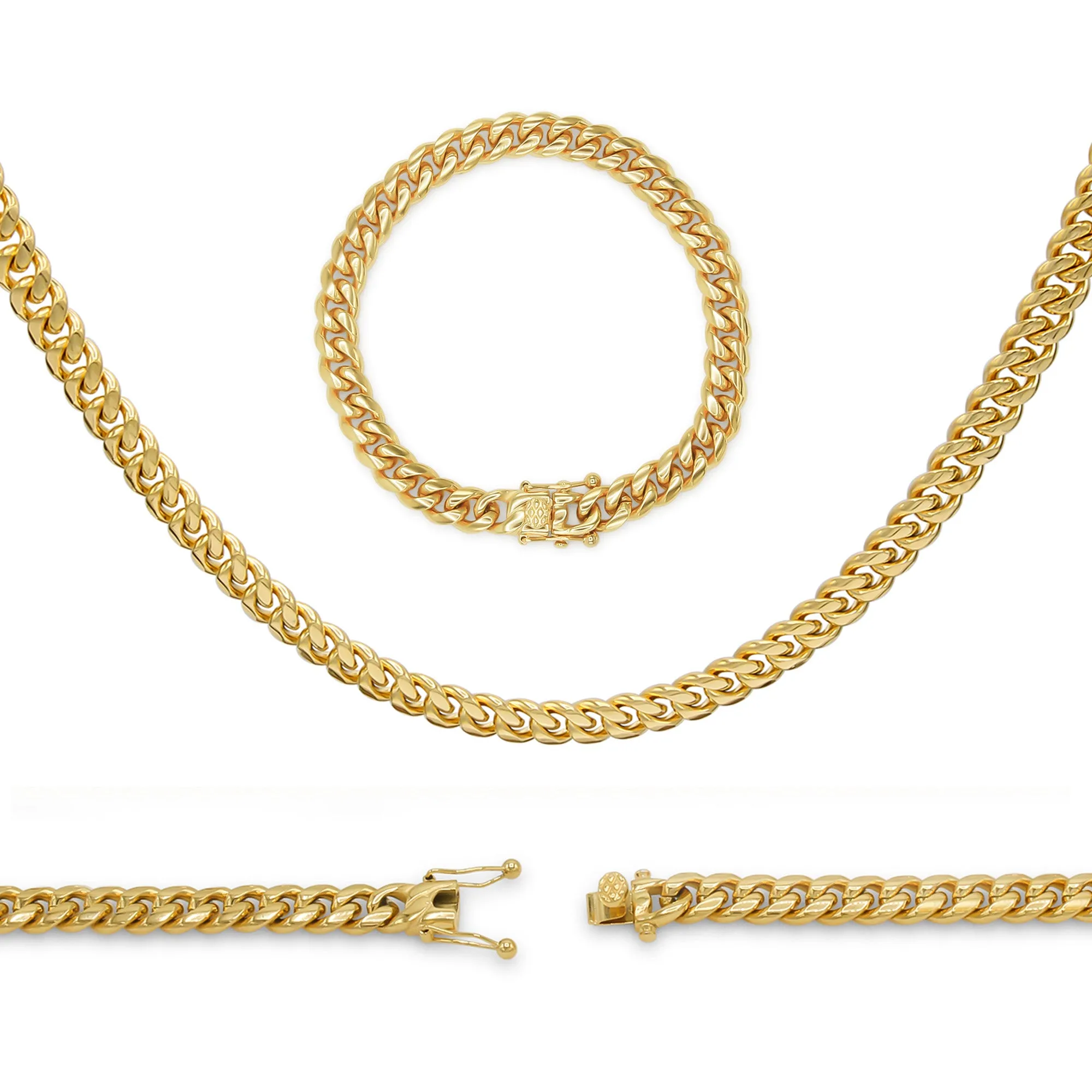 14K Gold Plated Cuban Link Chain Necklace 30" Bracelet 8.5" Set 5 mm - 18 mm