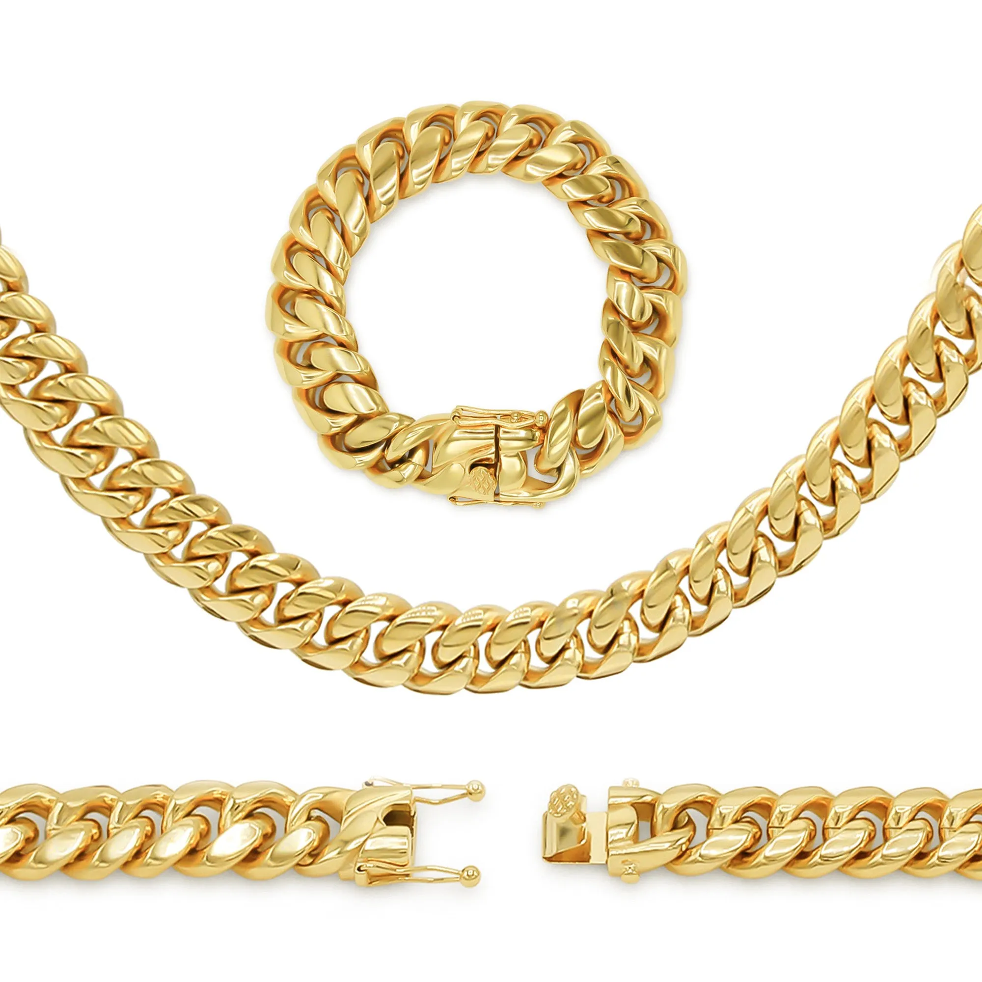 14K Gold Plated Cuban Link Chain Necklace 30" Bracelet 8.5" Set 5 mm - 18 mm