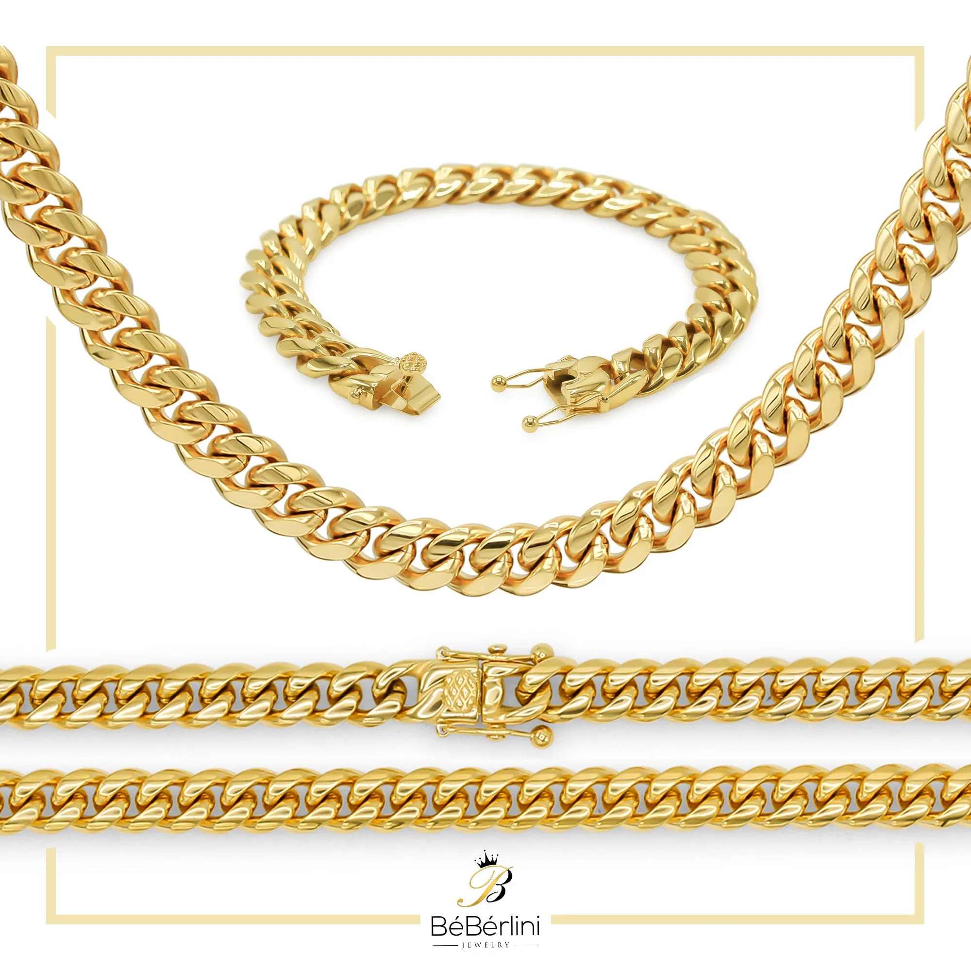 14K Gold Plated Cuban Link Chain Necklace 30" Bracelet 8.5" Set 5 mm - 18 mm