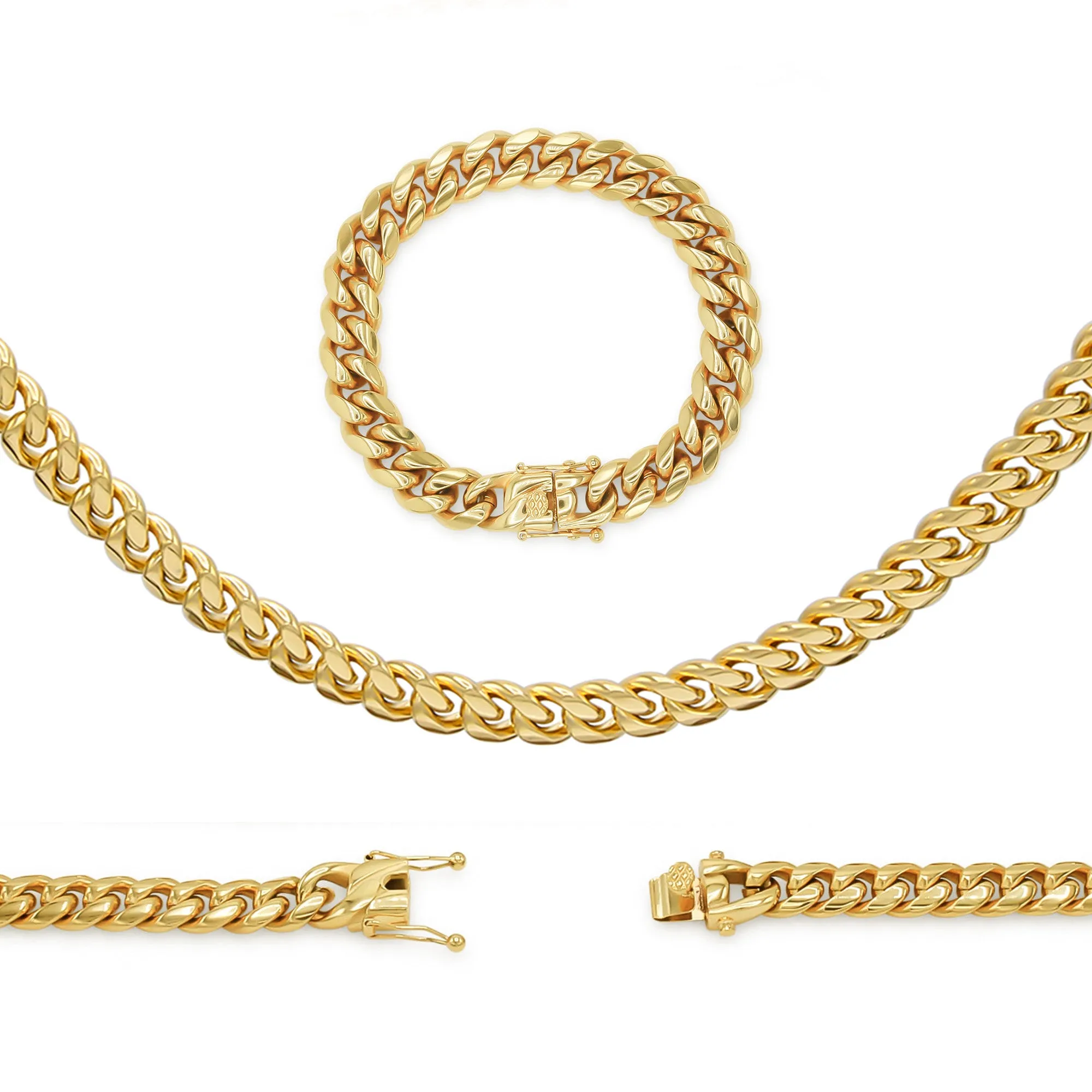 14K Gold Plated Cuban Link Chain Necklace 30" Bracelet 8.5" Set 5 mm - 18 mm