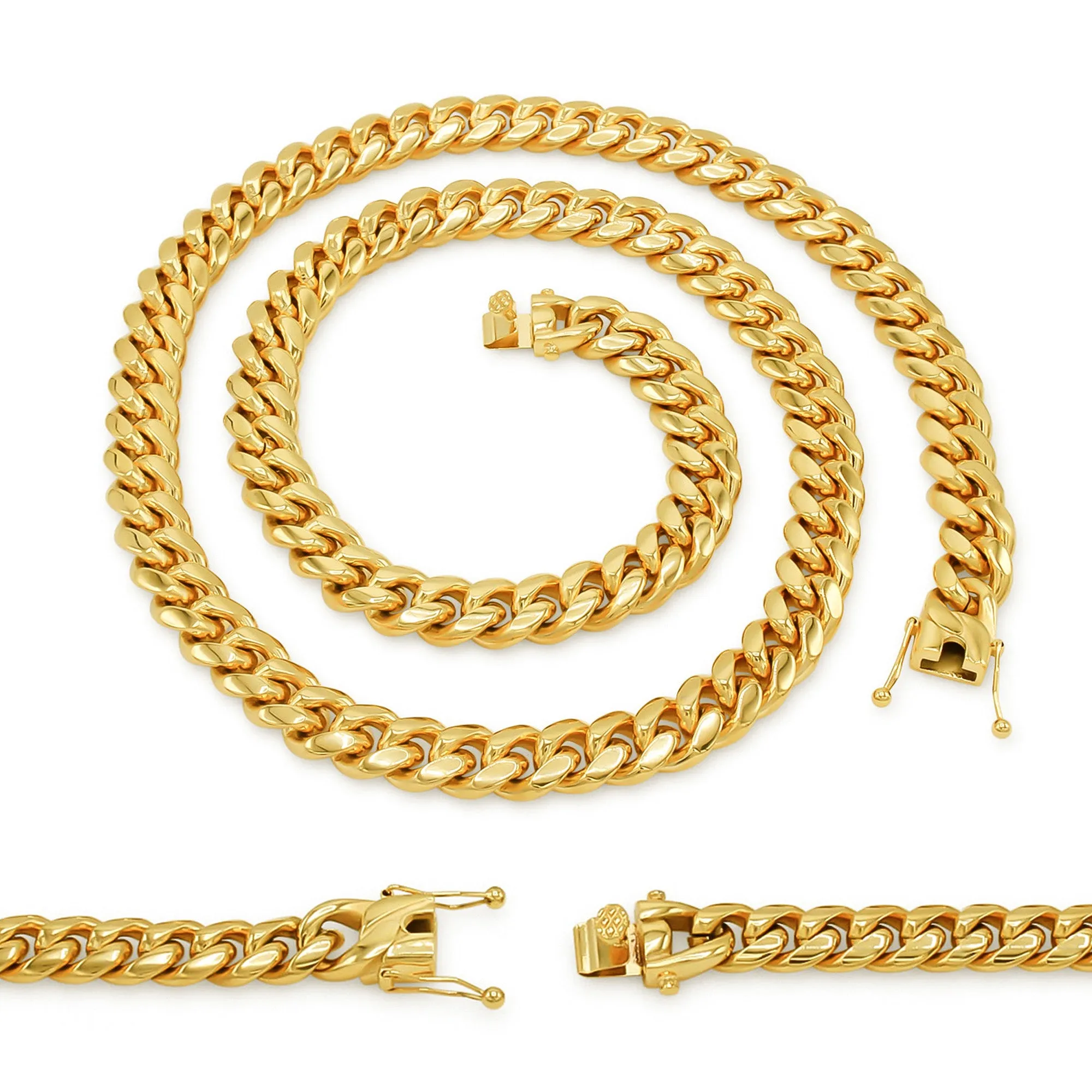 14K Gold Plated Cuban Link Chain Necklace 30" For Men 5 - 18 mm