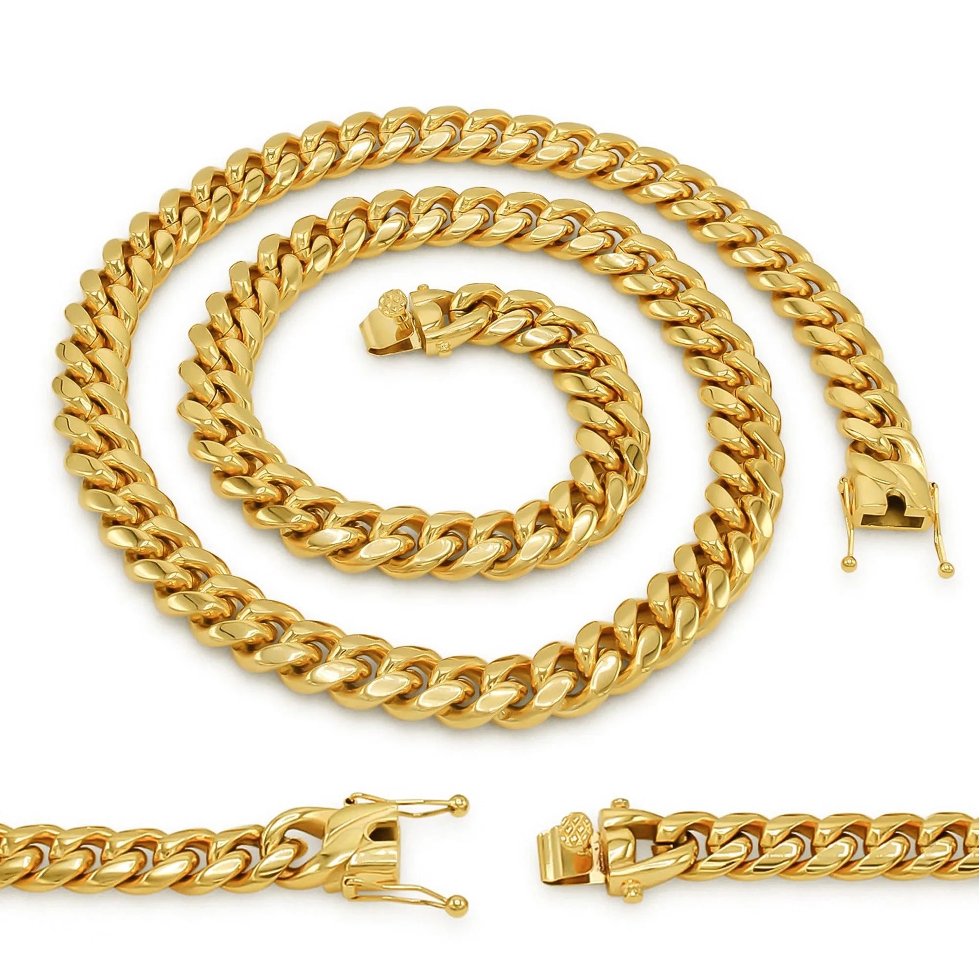 14K Gold Plated Cuban Link Chain Necklace 30" For Men 5 - 18 mm