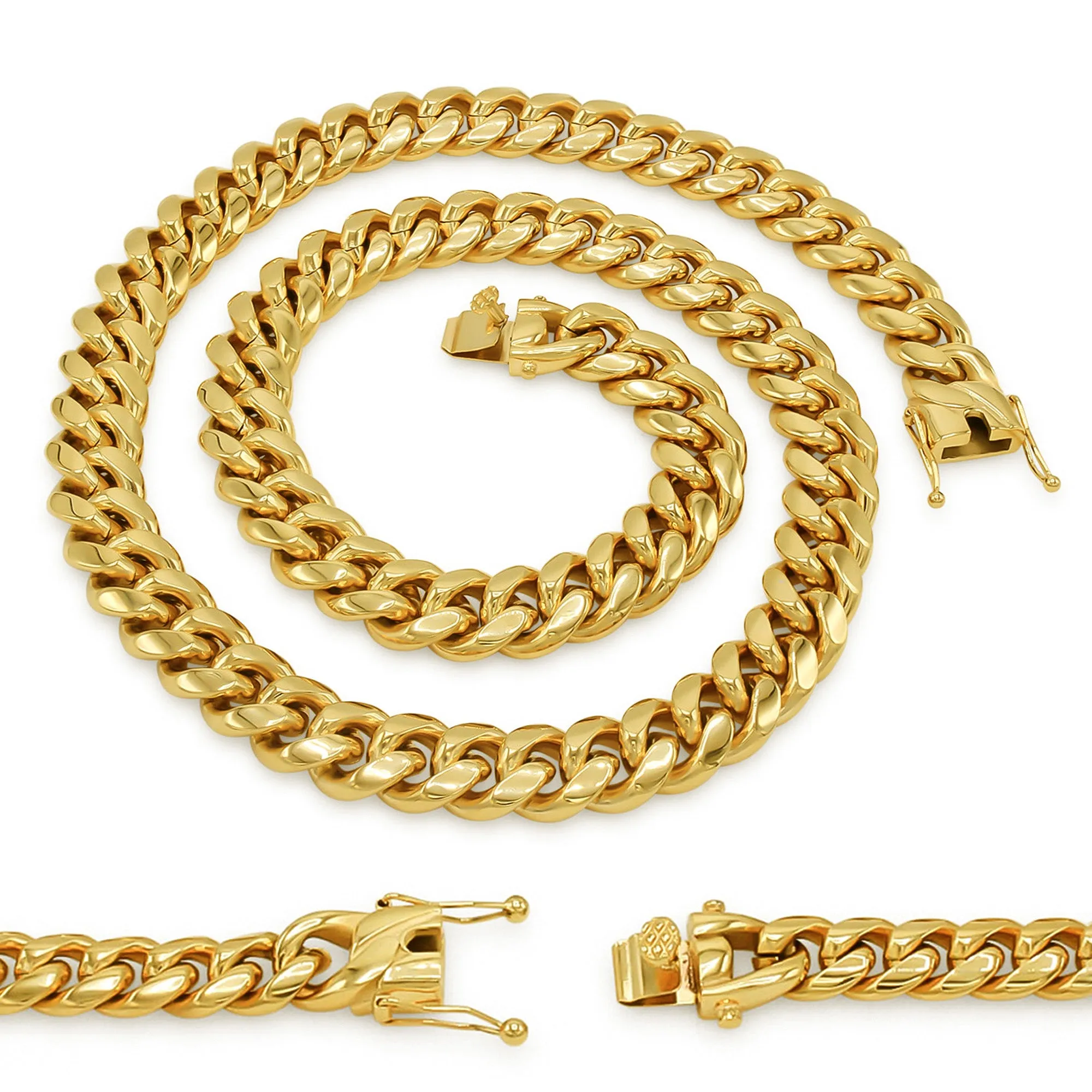 14K Gold Plated Cuban Link Chain Necklace 30" For Men 5 - 18 mm