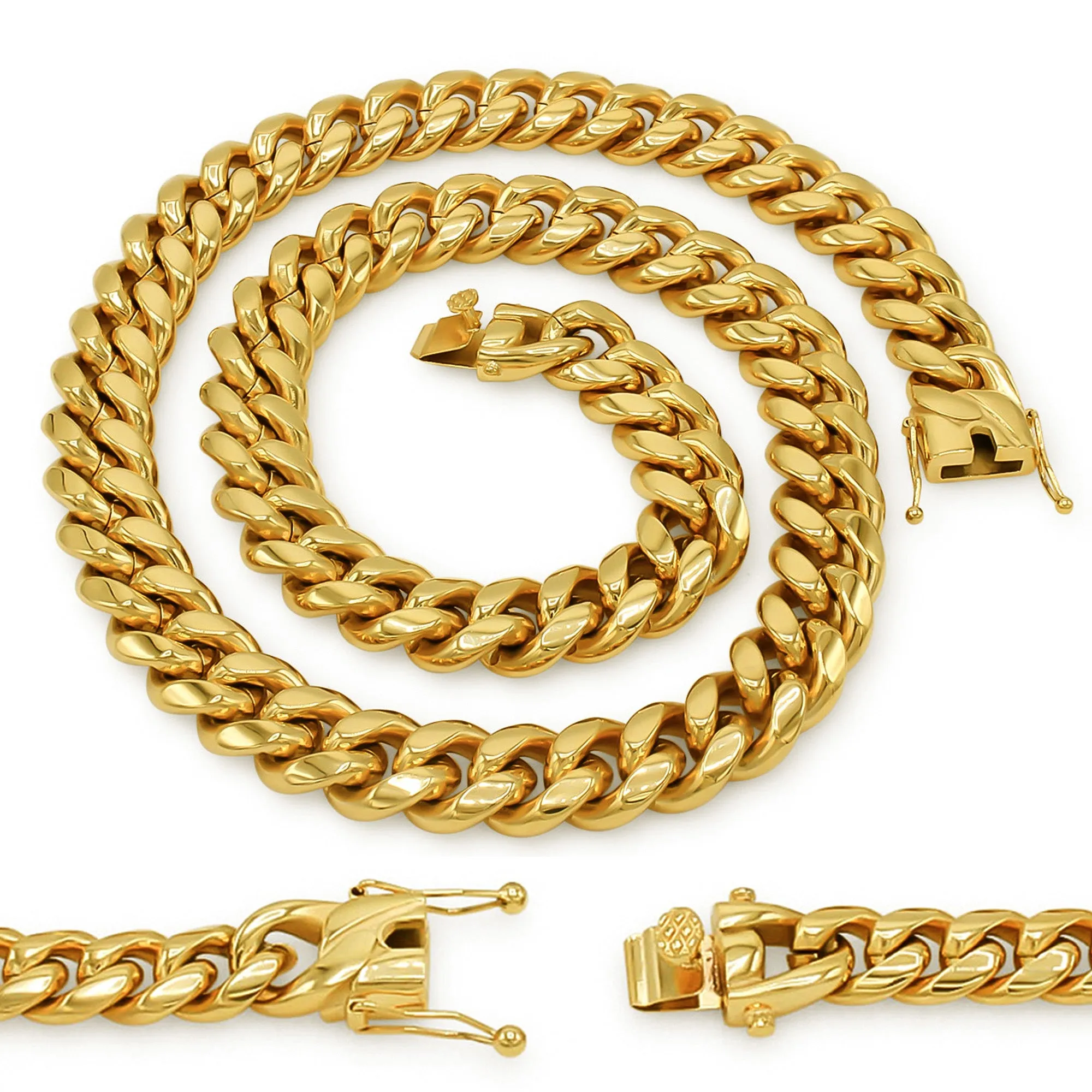 14K Gold Plated Cuban Link Chain Necklace 30" For Men 5 - 18 mm