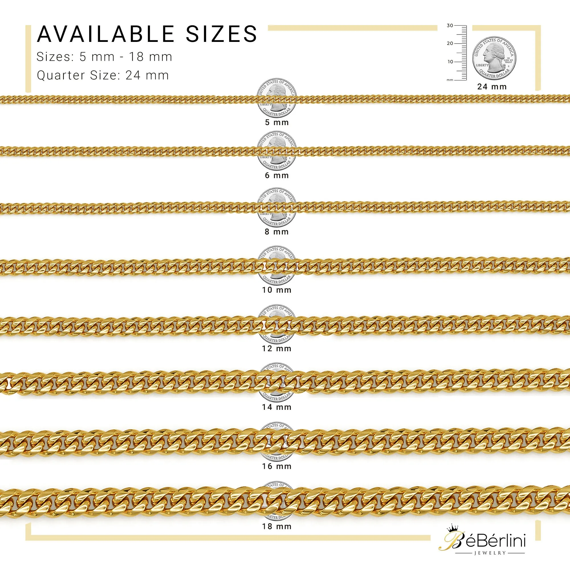 14K Gold Plated Cuban Link Chain Necklace 30" For Men 5 - 18 mm