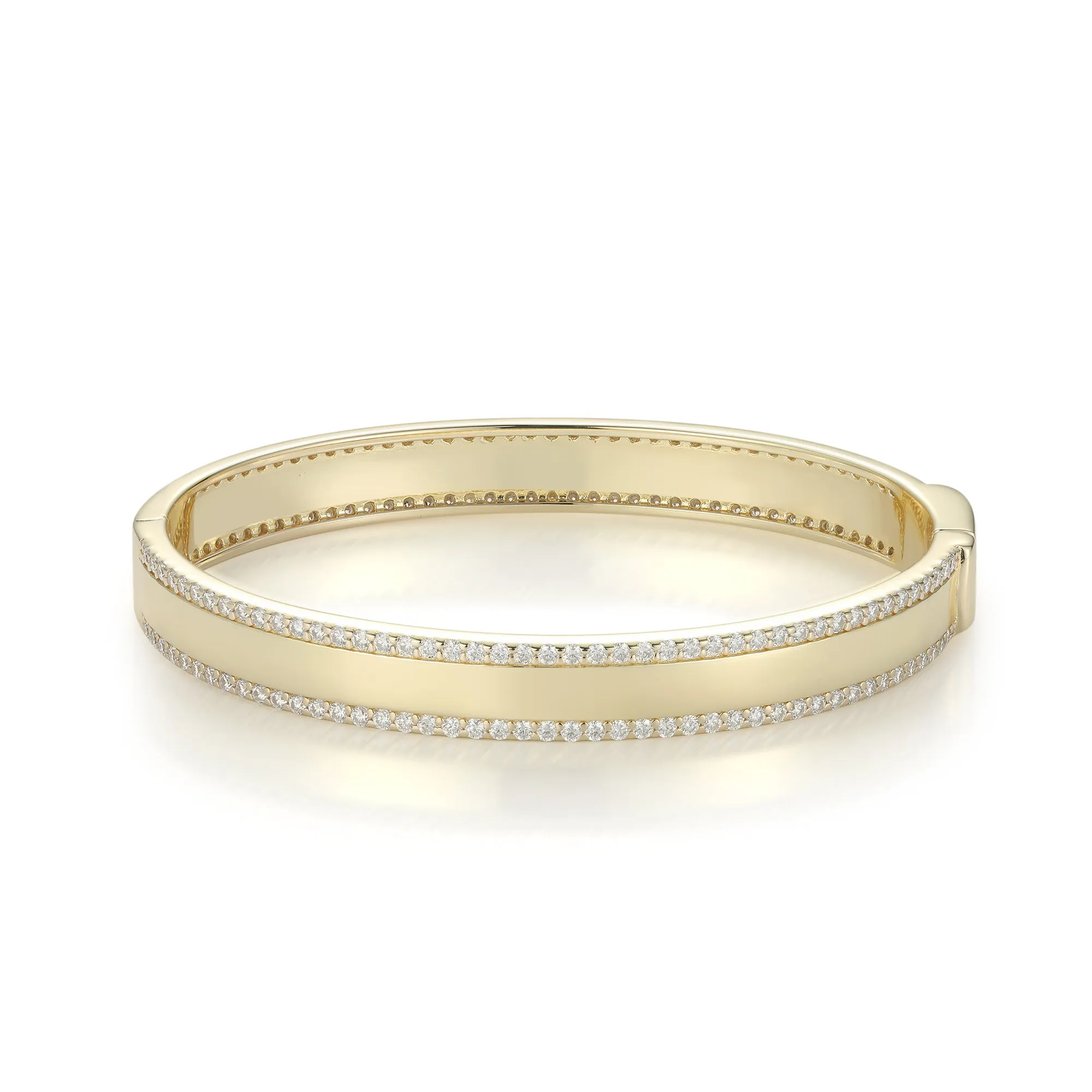 2 Row Round 14K Yellow Gold Diamond Bangle Bracelet