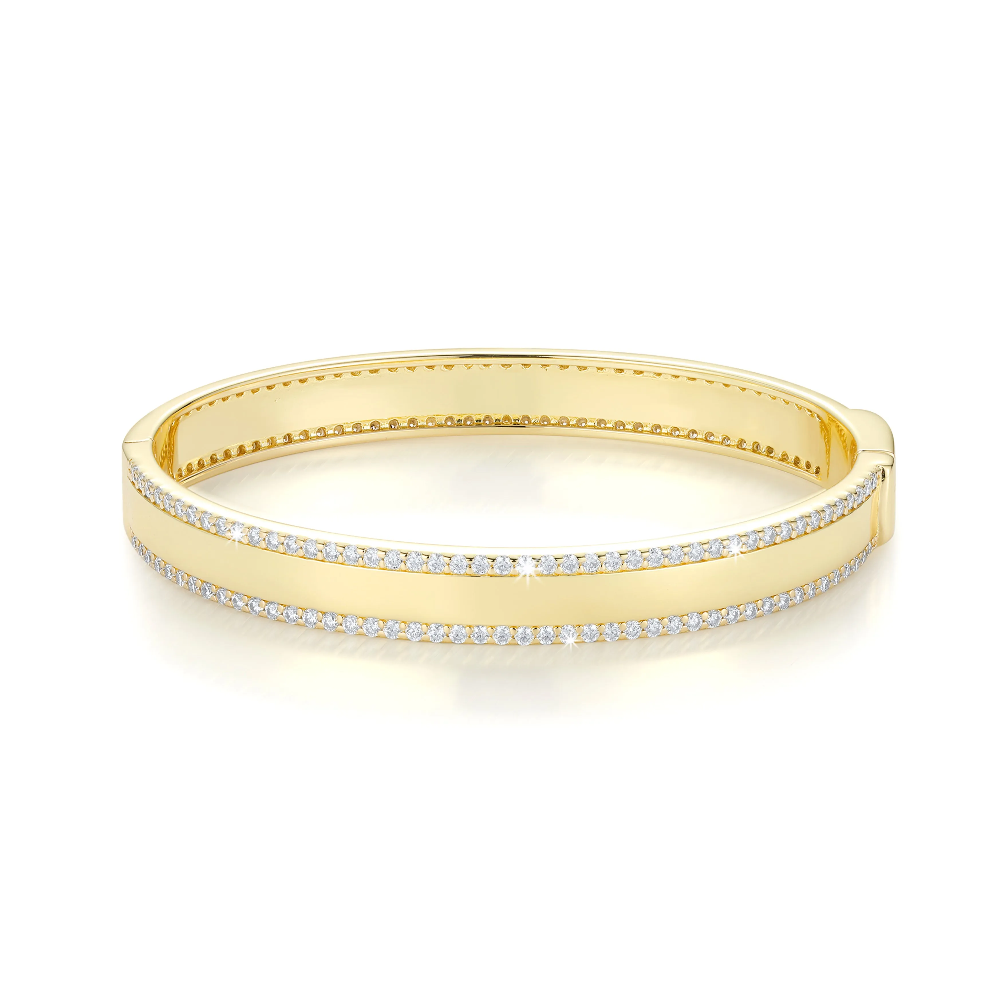 2 Row Round 14K Yellow Gold Diamond Bangle Bracelet