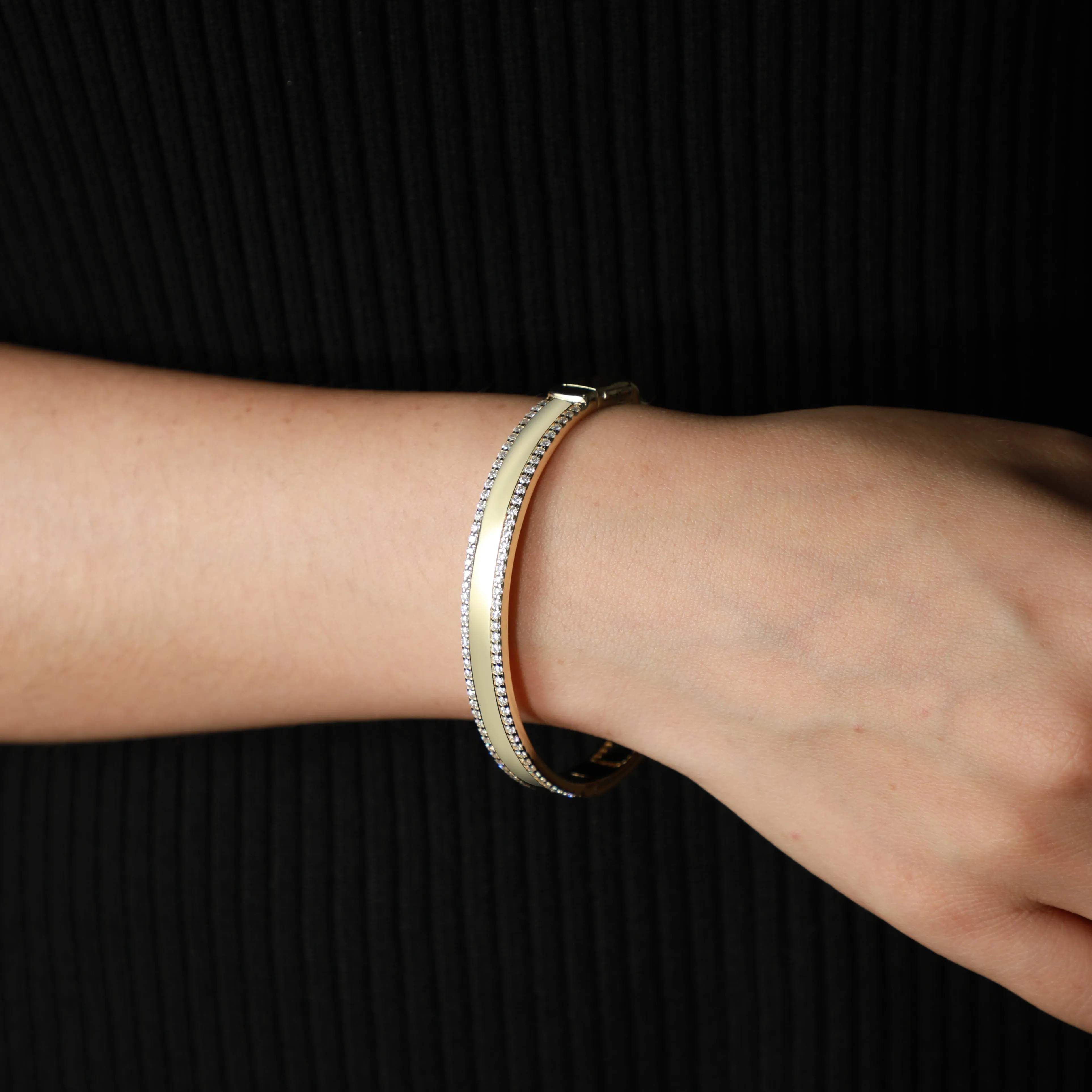 2 Row Round 14K Yellow Gold Diamond Bangle Bracelet