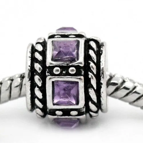 Amethyst Squre Design Birthstone Charm Beads for Snake Chain Bracelets