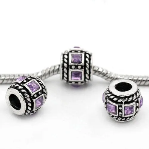 Amethyst Squre Design Birthstone Charm Beads for Snake Chain Bracelets