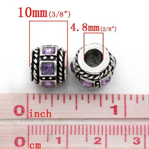 Amethyst Squre Design Birthstone Charm Beads for Snake Chain Bracelets