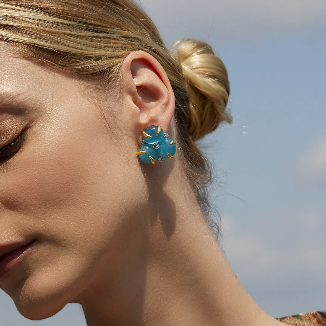Aquamarine and Diamond Cluster Verdura Earrings