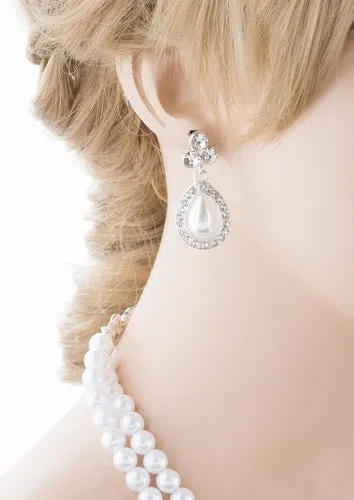 Bridal Wedding Jewelry Crystal Rhinestone Pearl Teardrop Necklace Set J704 SV