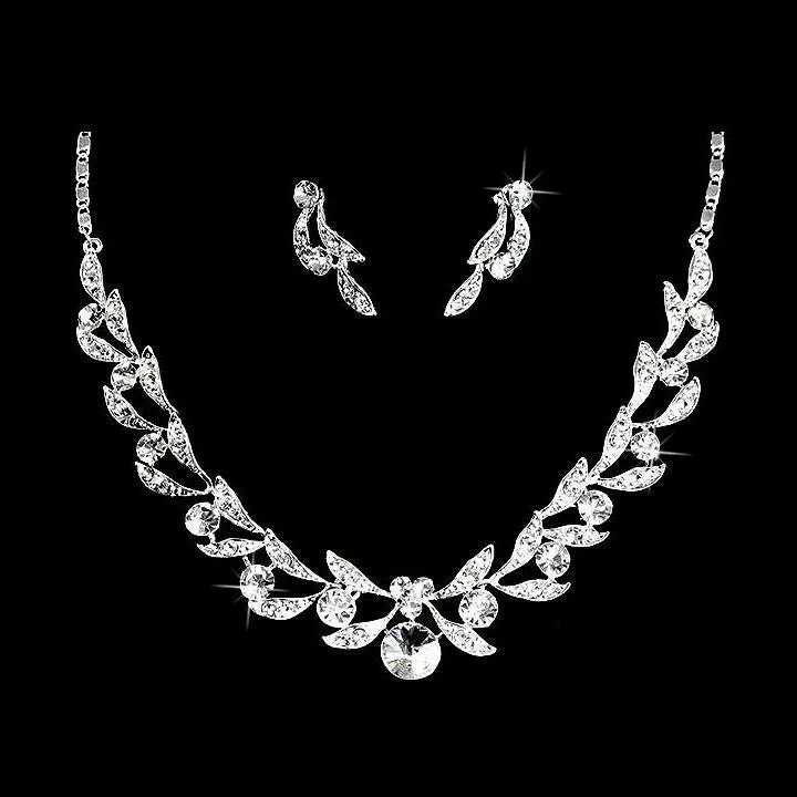 Bridal Wedding Jewelry Set Crystal Rhinestone Extravagant Chic Necklace Silver