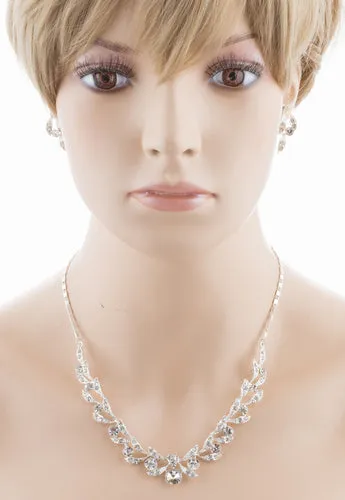 Bridal Wedding Jewelry Set Crystal Rhinestone Extravagant Chic Necklace Silver