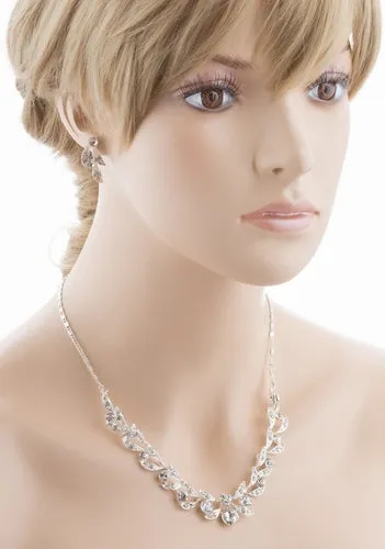 Bridal Wedding Jewelry Set Crystal Rhinestone Extravagant Chic Necklace Silver