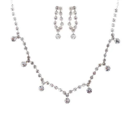 Bridal Wedding Jewelry Set Crystal Rhinestone Vintage Chic Necklace Silver