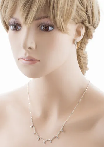 Bridal Wedding Jewelry Set Crystal Rhinestone Vintage Chic Necklace Silver