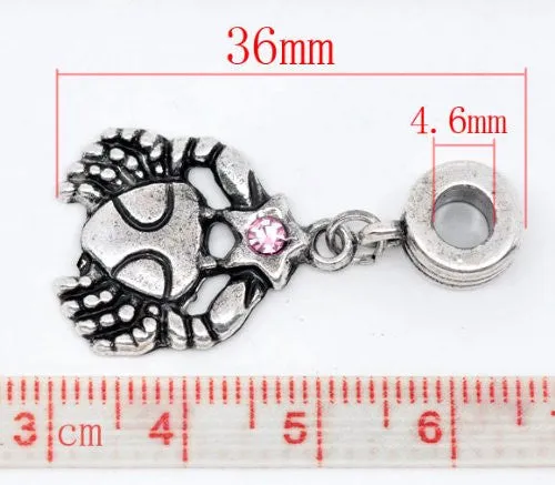 Cancer Zodiac Charm W/pink Crystal Dangle Bead for Snake Bracelets