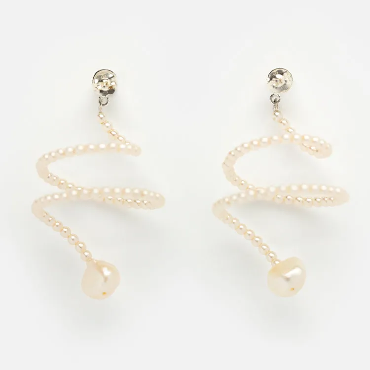 Cascade Platinum Pearl Swirl Earrings