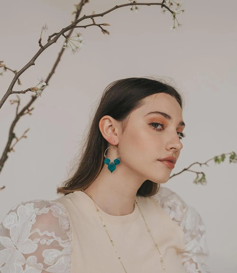 Chameli Earrings Teal Leaf