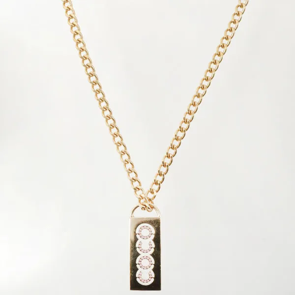 Chanel 2002 Made Rhinestone Cc Plate Chain Necklace Soft Pink