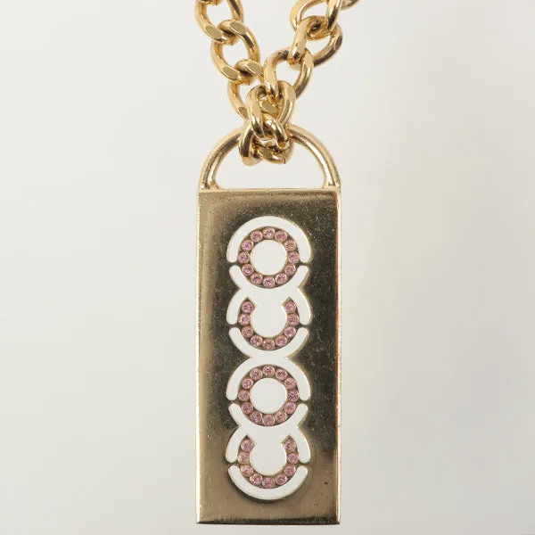 Chanel 2002 Made Rhinestone Cc Plate Chain Necklace Soft Pink