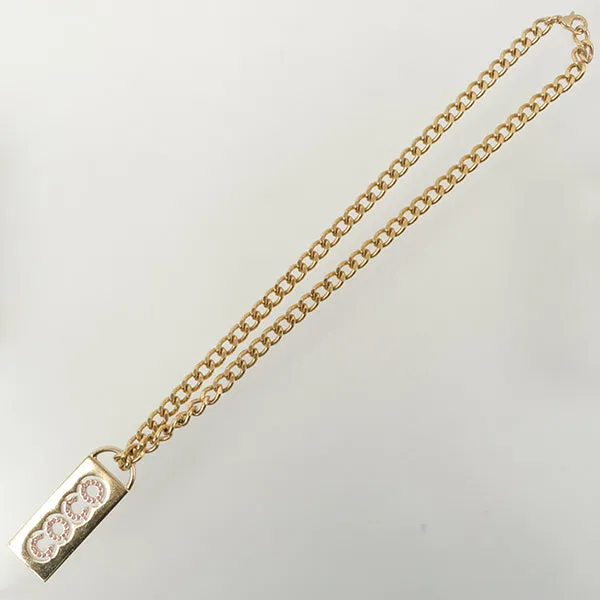 Chanel 2002 Made Rhinestone Cc Plate Chain Necklace Soft Pink