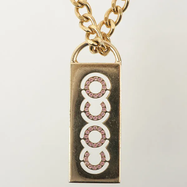 Chanel 2002 Made Rhinestone Cc Plate Chain Necklace Soft Pink