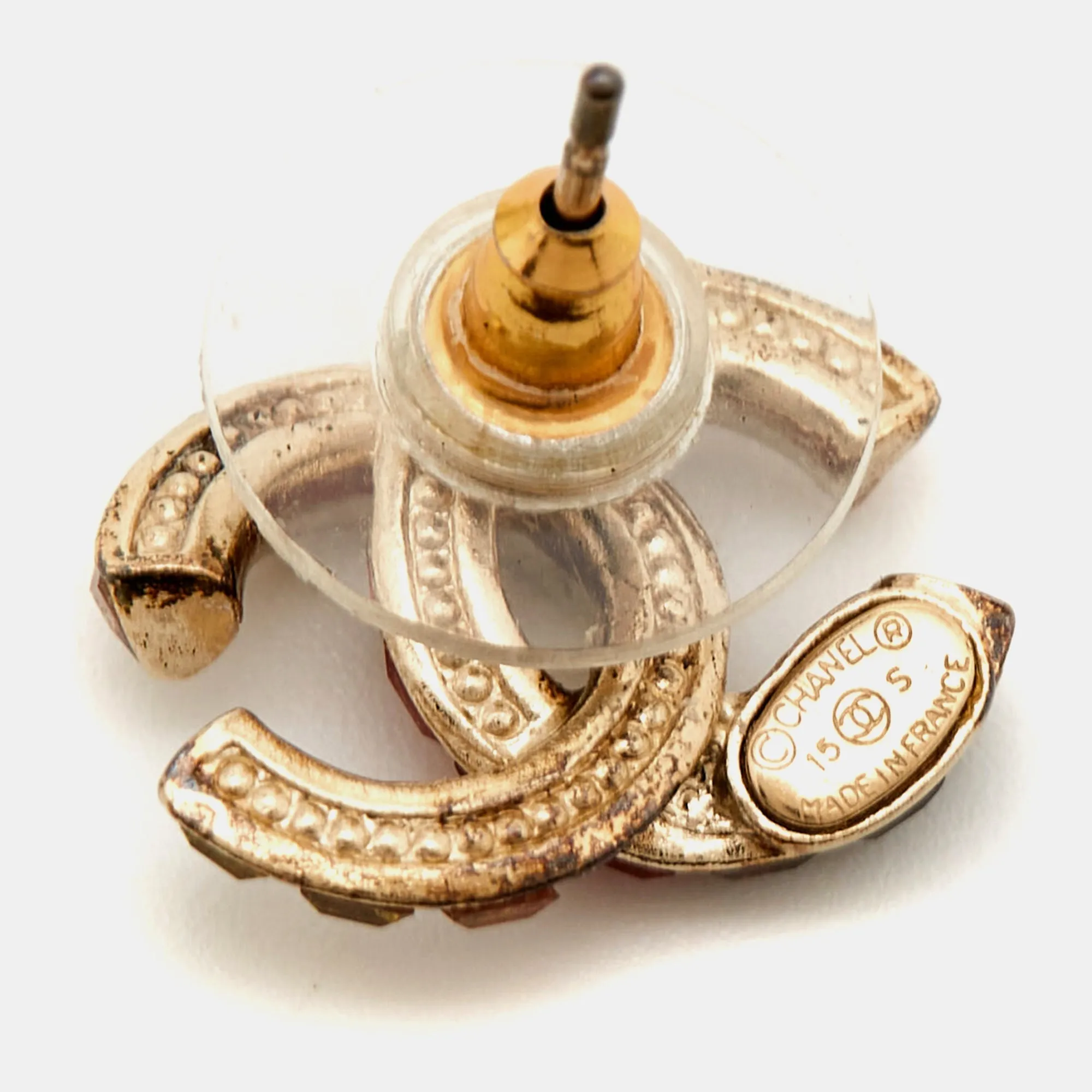 CHANEL  CC Crystal Gold Tone Earrings