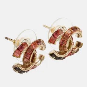 CHANEL  CC Crystal Gold Tone Earrings