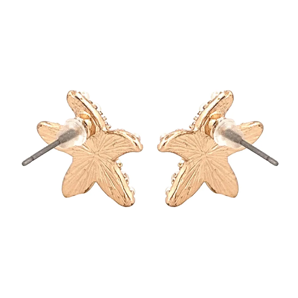 Chic Fashion Ocean Starfish Faux Pearl Stud Earrings