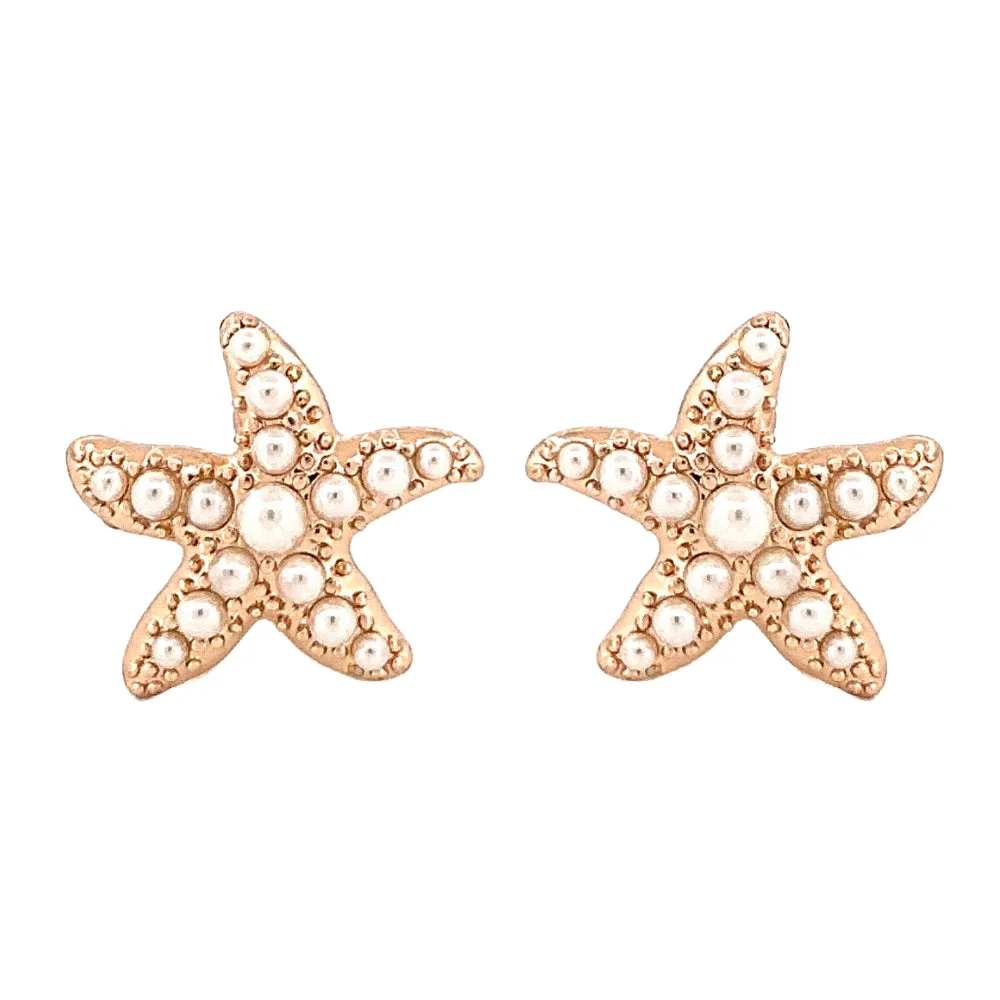 Chic Fashion Ocean Starfish Faux Pearl Stud Earrings