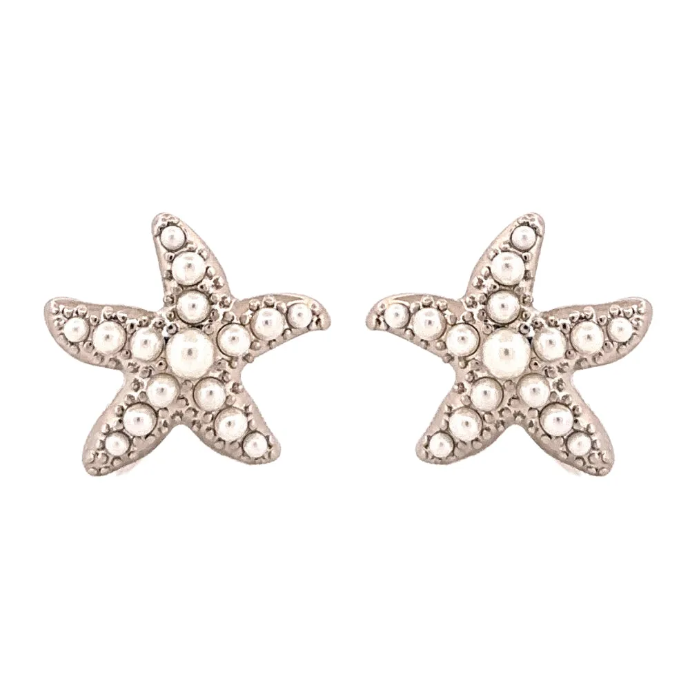 Chic Fashion Ocean Starfish Faux Pearl Stud Earrings