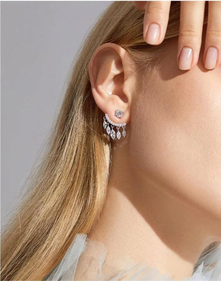 Created Diamond Magical Double Use Water Drip Tassel Earrings