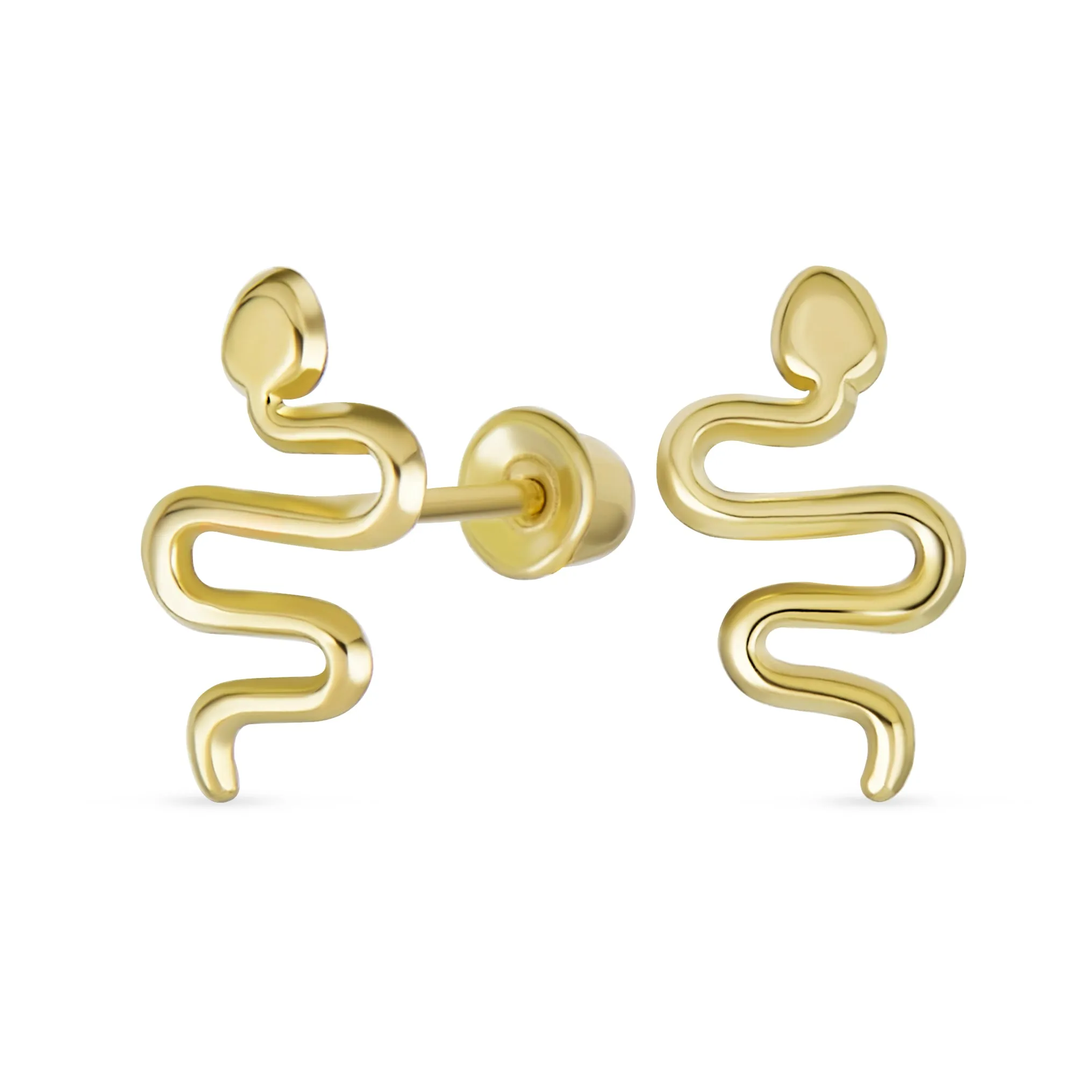 CZ Reptile Serpent Garden Snake Cartilage Piercing  Stud Earrings Real 14K Gold