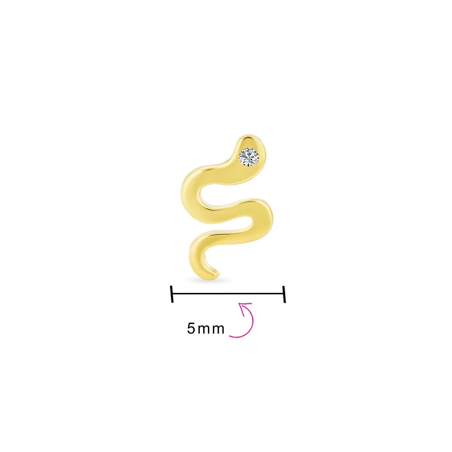 CZ Reptile Serpent Garden Snake Cartilage Piercing  Stud Earrings Real 14K Gold