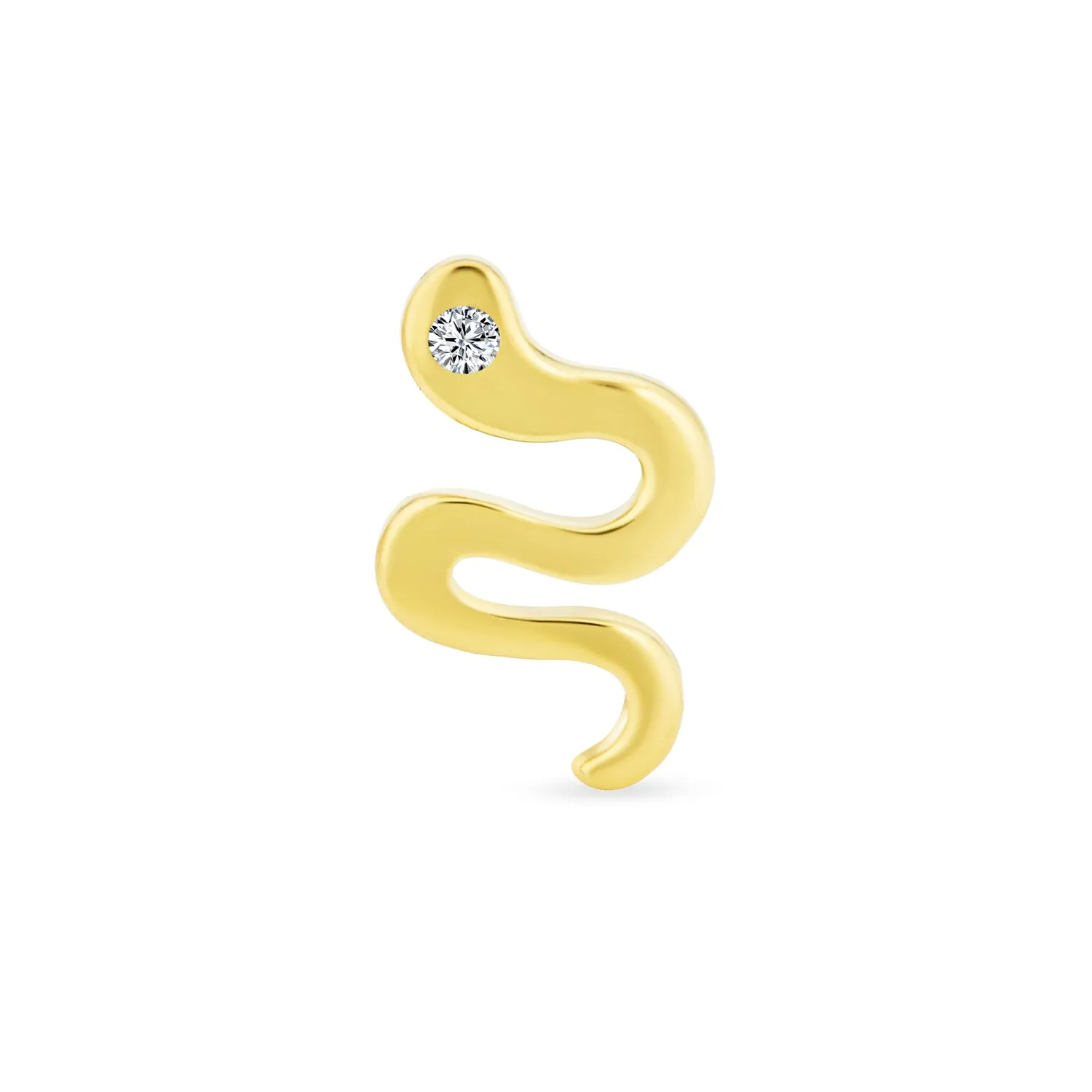 CZ Reptile Serpent Garden Snake Cartilage Piercing  Stud Earrings Real 14K Gold