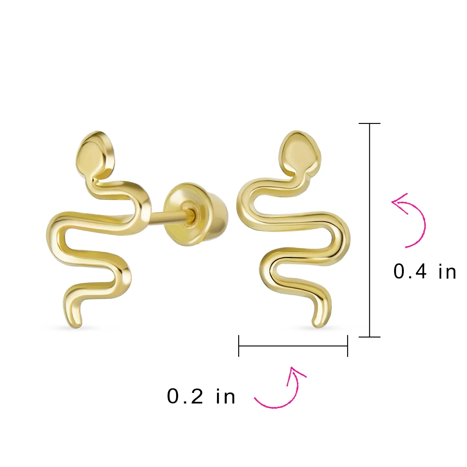 CZ Reptile Serpent Garden Snake Cartilage Piercing  Stud Earrings Real 14K Gold