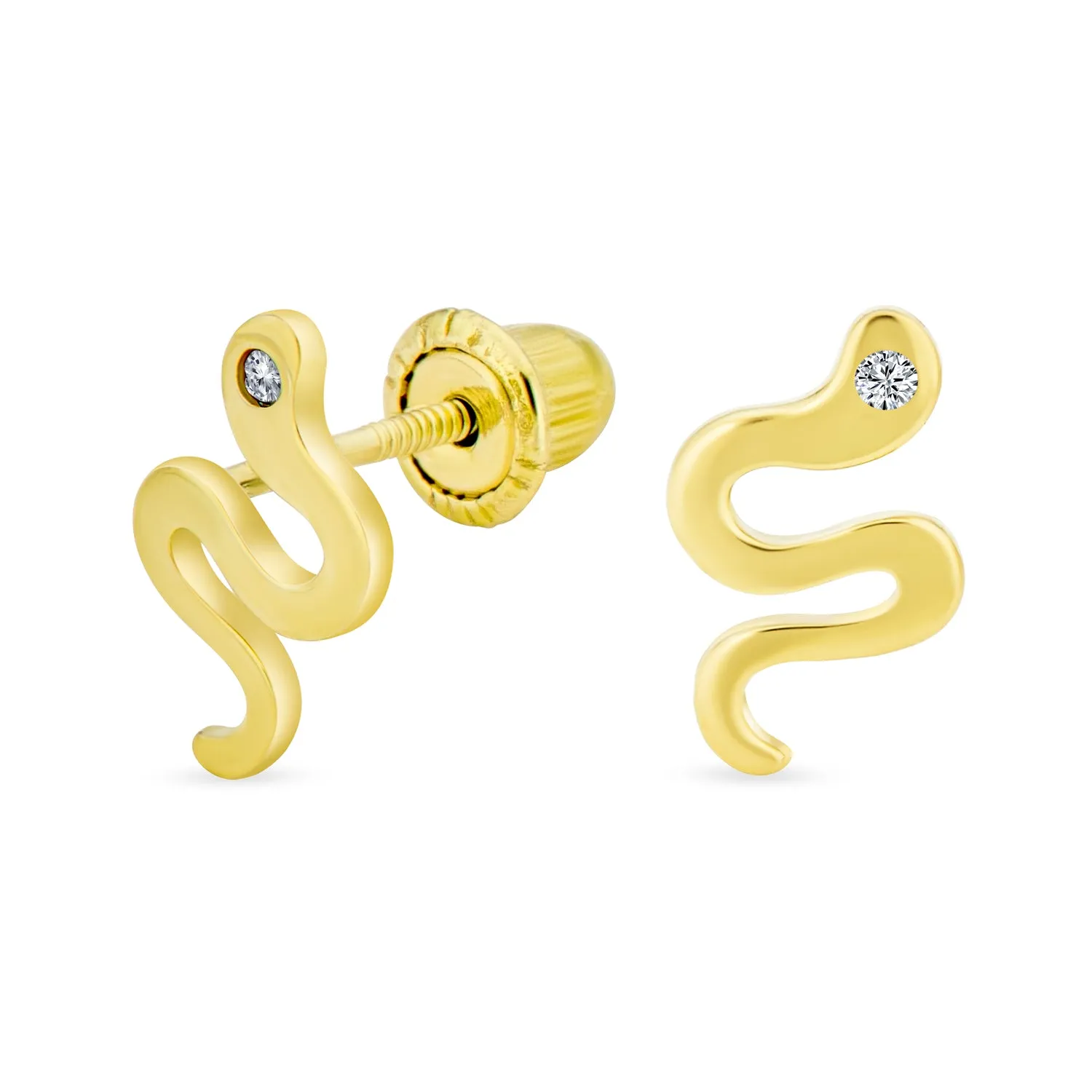 CZ Reptile Serpent Garden Snake Cartilage Piercing  Stud Earrings Real 14K Gold