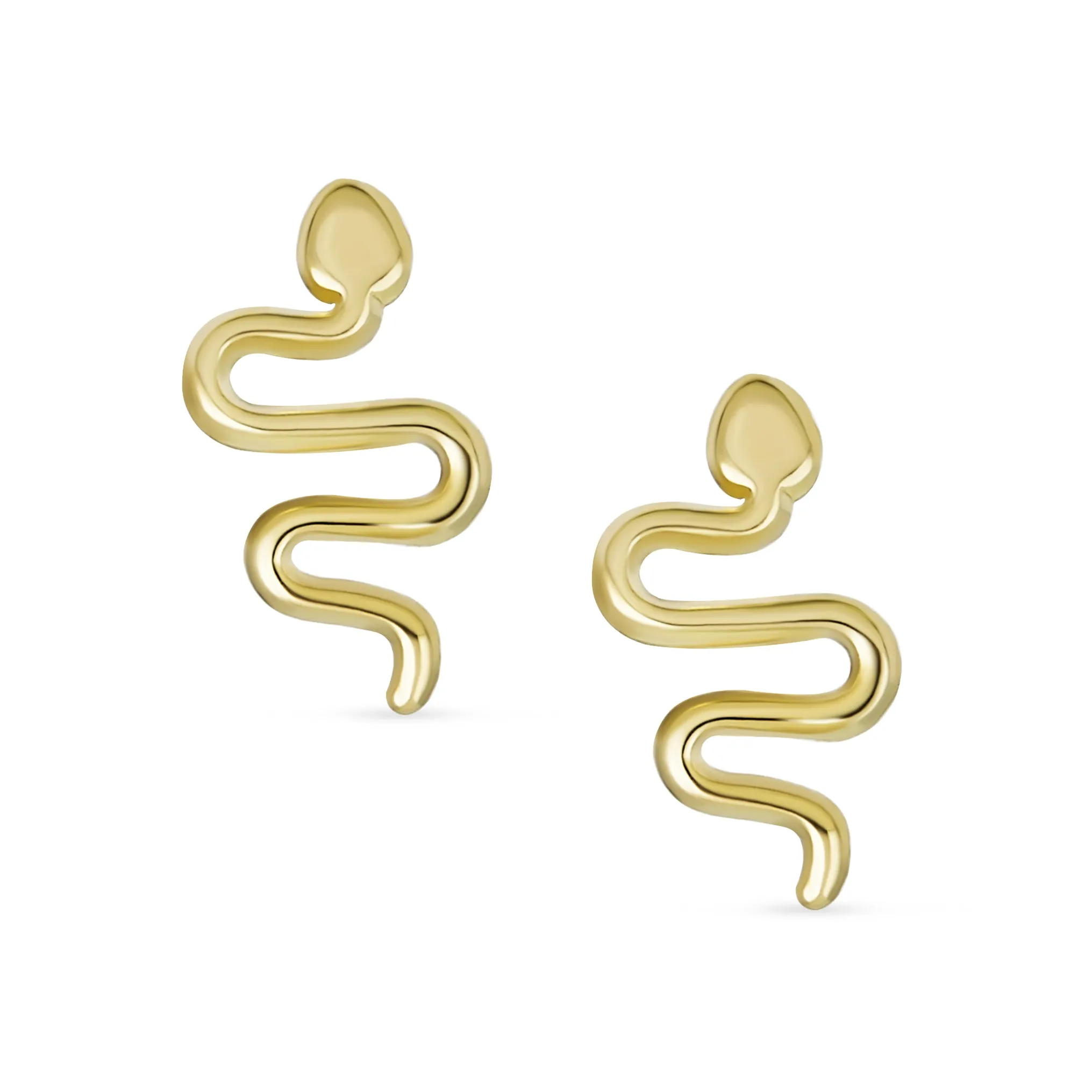 CZ Reptile Serpent Garden Snake Cartilage Piercing  Stud Earrings Real 14K Gold