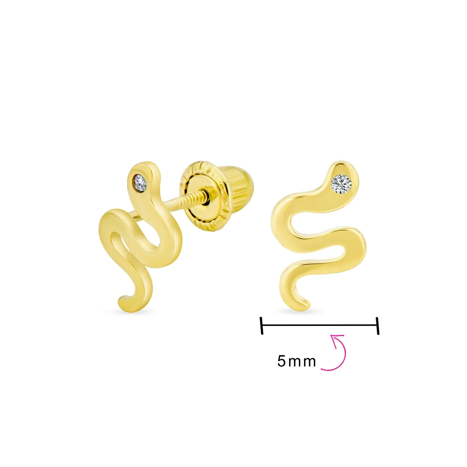 CZ Reptile Serpent Garden Snake Cartilage Piercing  Stud Earrings Real 14K Gold