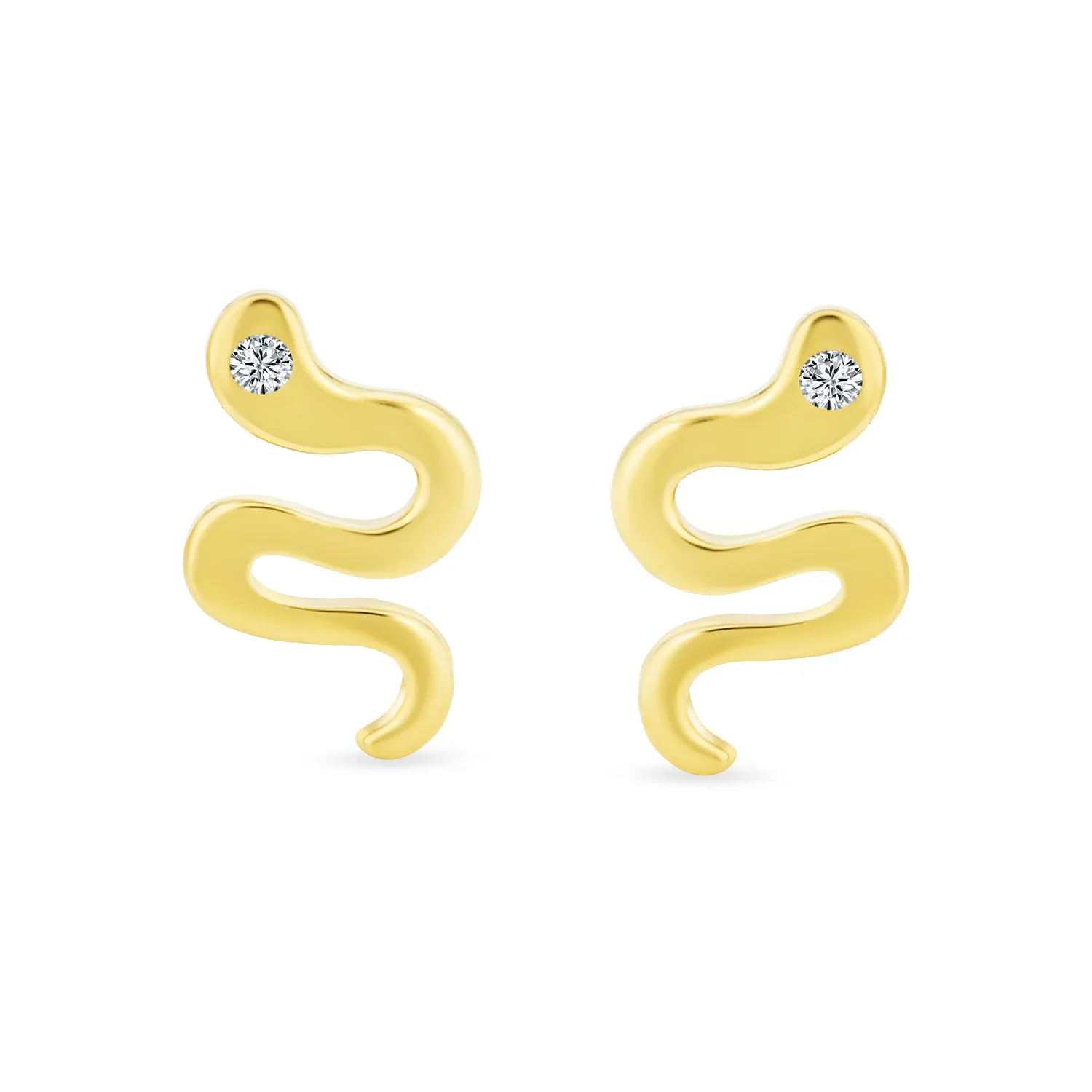 CZ Reptile Serpent Garden Snake Cartilage Piercing  Stud Earrings Real 14K Gold