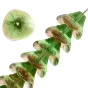 Czech Glass Beads Three Petal Flower 12mm Chrysolite Celsian (12 pcs)