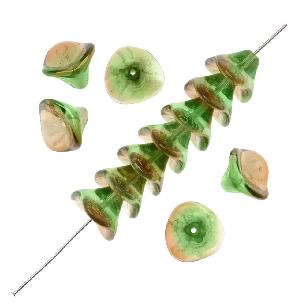 Czech Glass Beads Three Petal Flower 12mm Chrysolite Celsian (12 pcs)